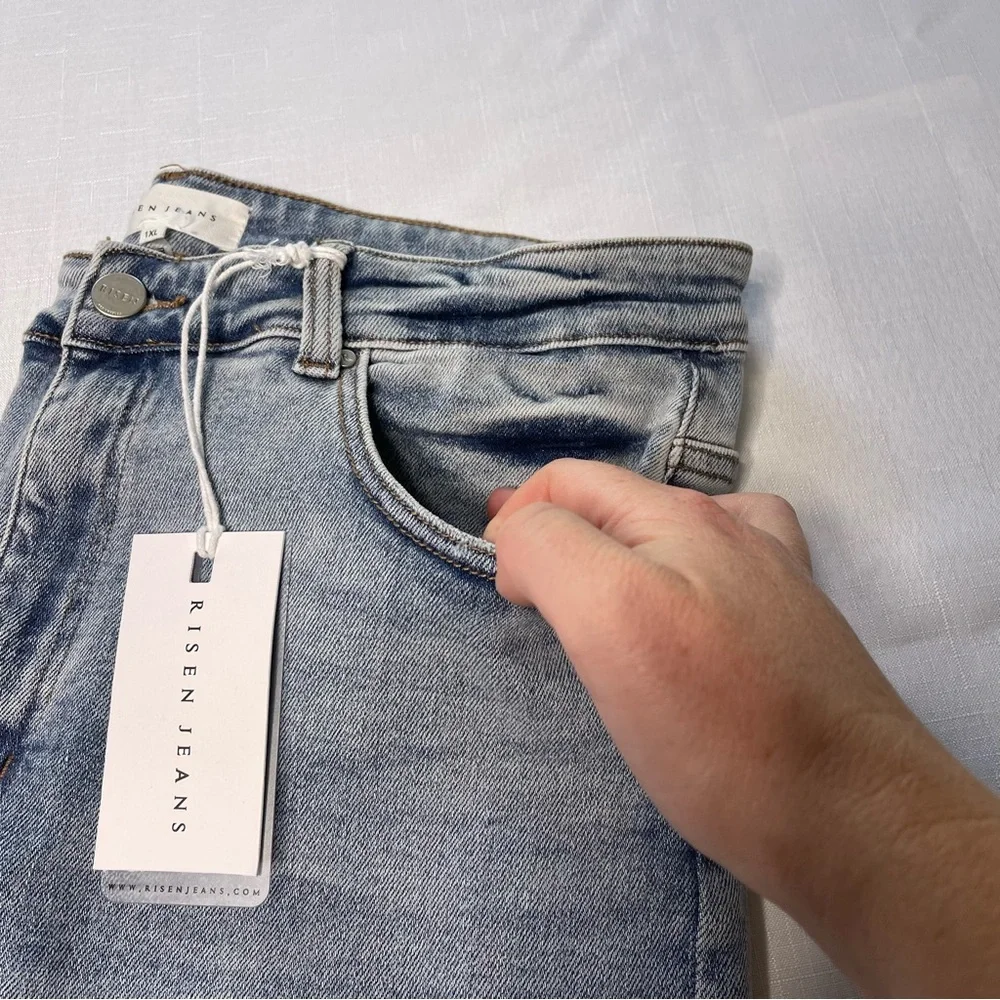 Brand new Risen jeans light blue Jean denim xl‎ mid rise distressed straight leg